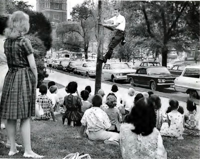 Installer
                  climbing a pole